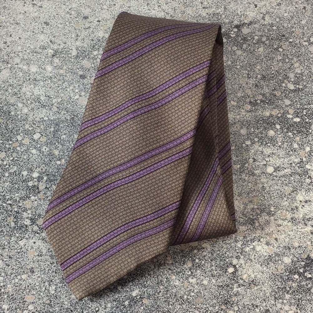 ⚜️ Saint Laurent All Silk Paris New York Purple Gray Diagonal Striped Tie